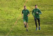 7 December 2019; Irish athletes John Travers, left, and Liam Brady, ahead of the start of the European Cross Country Championships 2019 at Bela Vista Park in Lisbon, Portugal. Photo by Sam Barnes/Sportsfile