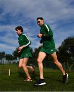 7 December 2019; Ireland athletes Damien Landers and Conor Bradley ahead of the start of the European Cross Country Championships 2019 at Bela Vista Park in Lisbon, Portugal. Photo by Sam Barnes/Sportsfile