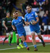 7 December 2019; James Lowe of Leinster on his way to scoring his side's first try during the Heineken Champions Cup Pool 1 Round 3 match between Northampton Saints and Leinster at Franklins Gardens in Northampton, England. Photo by Ramsey Cardy/Sportsfile