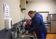 7 December 2019; Murt Kelly fills Laois water bottles prior to the 2020 O'Byrne Cup Round 1 match between Laois and Offaly at McCann Park in Portarlington, Co Laois. Photo by Harry Murphy/Sportsfile