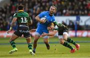 7 December 2019; James Lowe of Leinster is tackled by Rory Hutchinson of Northampton Saints during the Heineken Champions Cup Pool 1 Round 3 match between Northampton Saints and Leinster at Franklins Gardens in Northampton, England. Photo by Ramsey Cardy/Sportsfile