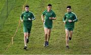 7 December 2019; Ireland athletes, from left, Jamie Battle, Keelan Kilrehill and Daragh McElhinney ahead of the start of the European Cross Country Championships 2019 at Bela Vista Park in Lisbon, Portugal. Photo by Sam Barnes/Sportsfile