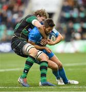 7 December 2019; Ross Byrne of Leinster is tackled by Jamie Gibson of Northampton Saints during the Heineken Champions Cup Pool 1 Round 3 match between Northampton Saints and Leinster at Franklins Gardens in Northampton, England. Photo by Ramsey Cardy/Sportsfile