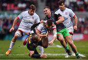 7 December 2019; Stuart McCloskey of Ulster, supported by team-mate Jordi Murphy, left, is tackled by Ross Chisholm and James Lang of Harlequins during the Heineken Champions Cup Pool 3 Round 3 match between Ulster and Harlequins at Kingspan Stadium in Belfast. Photo by Oliver McVeigh/Sportsfile