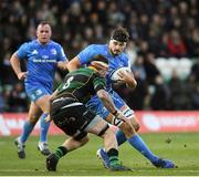 7 December 2019; Max Deegan of Leinster in action against Teimana Harrison of Northampton Saints during the Heineken Champions Cup Pool 1 Round 3 match between Northampton Saints and Leinster at Franklins Gardens in Northampton, England. Photo by Ramsey Cardy/Sportsfile