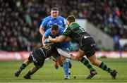 7 December 2019; Ed Byrne of Leinster is tackled by Connor Tupai, left, and Francois van Wyk of Northampton Saints during the Heineken Champions Cup Pool 1 Round 3 match between Northampton Saints and Leinster at Franklins Gardens in Northampton, England. Photo by Ramsey Cardy/Sportsfile