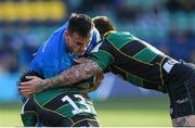 7 December 2019; Rónan Kelleher of Leinster is tackled by Matt Proctor and Teimana Harrison of Northampton Saints during the Heineken Champions Cup Pool 1 Round 3 match between Northampton Saints and Leinster at Franklins Gardens in Northampton, England. Photo by Ramsey Cardy/Sportsfile