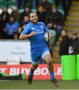 7 December 2019; James Lowe of Leinster on his way to scoring his side's first try during the Heineken Champions Cup Pool 1 Round 3 match between Northampton Saints and Leinster at Franklins Gardens in Northampton, England. Photo by Ramsey Cardy/Sportsfile