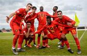 6 May 2019; Belgium players celebrate after Thibo Baeten, far left, scores his side's third goal during the 2019 UEFA European Under-17 Championships Group A match between Belgium and Greece at City Calling Stadium in Longford. Photo by Harry Murphy/Sportsfile