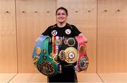 1 June 2019; Katie Taylor celebrates with her belts after her Undisputed Female World Lightweight Championship fight with Delfine Persoon at Madison Square Garden in New York, USA. Photo by Stephen McCarthy/Sportsfile