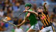 27 July 2019; Patrick Kirby of Limerick in action against Pierce Blanchfield of Kilkenny during the Electric Ireland GAA Hurling All-Ireland Minor Championship Semi-Final match between Kilkenny and Limerick at Croke Park in Dublin. Photo by Piaras Ó Mídheach/Sportsfile