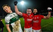 23 November 2019; Éire Óg players Jordan Morrissey and Brendan Kavanagh, right, celebrate as Brian Glynn of Portlaoise looks on after the AIB Leinster GAA Football Senior Club Championship Semi-Final match between Portlaoise and Éire Óg at MW Hire O’Moore Park in Portlaoise, Co Laois. Photo by Piaras Ó Mídheach/Sportsfile