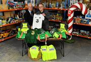 8 December 2019; Republic of Ireland manager Mick McCarthy was on hand today to hand over Republic of Ireland bags filled with jerseys, footballs, scarfs & other merchandise to Liam Casey, East Region President, St Vincent De Paul, at the St Vincent De Paul depot on Sean McDermott Street, Summerhill, Dublin. The gifts are part of an annual Christmas donation for families in need. Photo by Seb Daly/Sportsfile