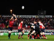7 December 2019; Ben Spencer of Saracens kicks the ball down field, under pressure from Billy Holland of Munster, during the Heineken Champions Cup Pool 4 Round 3 match between Munster and Saracens at Thomond Park in Limerick. Photo by Seb Daly/Sportsfile