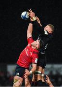 7 December 2019; Billy Holland of Munster takes possession in a line-out ahead of ahead of Nick Isiekwe of Saracens during the Heineken Champions Cup Pool 4 Round 3 match between Munster and Saracens at Thomond Park in Limerick. Photo by Seb Daly/Sportsfile