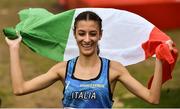 8 December 2019; Nadia Battocletti of Italy celebrates after winning the Women's U20 event during the European Cross Country Championships 2019 at Bela Vista Park in Lisbon, Portugal. Photo by Sam Barnes/Sportsfile