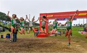 8 December 2019; The Ireland U23 Women's team, from left, Eilish Flanagan, Roisin Flanagan, Stephanie Cotter, Claire Fagan, Sorcha McAlister and Fian Sweeney celebrate winning a team silver medal during the European Cross Country Championships 2019 at Bela Vista Park in Lisbon, Portugal. Photo by Sam Barnes/Sportsfile