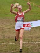 8 December 2019; Anna-Emilie Møller of Denmark crosses the line to win the Women's U23 event during the European Cross Country Championships 2019 at Bela Vista Park in Lisbon, Portugal. Photo by Sam Barnes/Sportsfile