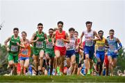 8 December 2019; Ireland athletes, from left, Daragh McElhinney, Keelan Kilrehill and Efrem Gidey and eventual first place winner Jakob Ingebrigtsen of Norway, third from right, competing in the Men's U20 event during the European Cross Country Championships 2019 at Bela Vista Park in Lisbon, Portugal. Photo by Sam Barnes/Sportsfile