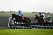 8 December 2019; Anything Will Do with JJ Slevin up, jump the second on their way to winning the W.H. Scott Lifting Supporting Wicklow GAA Rated Novice Hurdle at Punchestown Racecourse in Kildare. Photo by Harry Murphy/Sportsfile