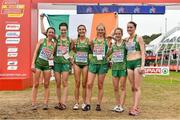 8 December 2019; The Ireland Senior Women's team celebrate winning a silver medal during the European Cross Country Championships 2019 at Bela Vista Park in Lisbon, Portugal. Photo by Sam Barnes/Sportsfile