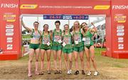 8 December 2019; The Ireland Senior Women's team celebrate winning a silver medal during the European Cross Country Championships 2019 at Bela Vista Park in Lisbon, Portugal. Photo by Sam Barnes/Sportsfile