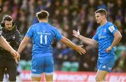 7 December 2019; Jonathan Sexton, right, and James Lowe of Leinster during the Heineken Champions Cup Pool 1 Round 3 match between Northampton Saints and Leinster at Franklins Gardens in Northampton, England. Photo by Ramsey Cardy/Sportsfile