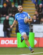 7 December 2019; James Lowe of Leinster on his way to scoring his side's first try during the Heineken Champions Cup Pool 1 Round 3 match between Northampton Saints and Leinster at Franklins Gardens in Northampton, England. Photo by Ramsey Cardy/Sportsfile