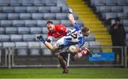 8 December 2019; Alan Flood of Ballyboden St Endas is tackled by Mark Fitzgerald of Éire Óg during the AIB Leinster GAA Football Senior Club Championship Final between Eire Óg Carlow and Ballyboden St. Enda's GAA at MW Hire O'Moore Park in Portlaoise, Co. Laois. Photo by David Fitzgerald/Sportsfile