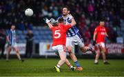 8 December 2019; Declan O'Mahoney of Ballyboden St Endas in action against Jordan Lowry of Éire Óg during the AIB Leinster GAA Football Senior Club Championship Final between Eire Óg Carlow and Ballyboden St. Enda's GAA at MW Hire O'Moore Park in Portlaoise, Co. Laois. Photo by David Fitzgerald/Sportsfile