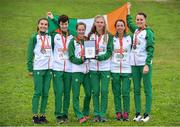 8 December 2019; Irish athletes, from left, Aoibhe Richardson, Una Britton, Fionnuala McCormack, Mary Mulhare, Fionnuala Ross and Ciara Mageean after winning a team silver medal in the Senior Women's event during the European Cross Country Championships 2019 at Bela Vista Park in Lisbon, Portugal. Photo by Sam Barnes/Sportsfile