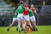 8 December 2019; Dermot Campbell of Louth and Mathew Costello of Meath tussle off the ball during the 2020 O'Byrne Cup Round 1 match between Meath and Louth at Páirc Tailteann in Navan, Co Meath. Photo by Piaras Ó Mídheach/Sportsfile