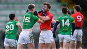 8 December 2019; Dermot Campbell of Louth and Mathew Costello of Meath tussle off the ball during the 2020 O'Byrne Cup Round 1 match between Meath and Louth at Páirc Tailteann in Navan, Co Meath. Photo by Piaras Ó Mídheach/Sportsfile