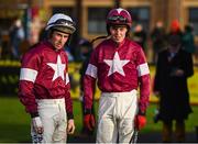 8 December 2019; Jack Kennedy, left, and Keith Donoghue await their horses in the parade ring prior to the John Durkan Memorial Punchestown Steeplechase at Punchestown Racecourse in Kildare. Photo by Harry Murphy/Sportsfile