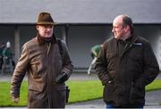 8 December 2019; Trainer Willie Mullins, left, speaks with Gordon Elliott's assistant trainer Ian Amond prior to the John Durkan Memorial Punchestown Steeplechase at Punchestown Racecourse in Kildare. Photo by Harry Murphy/Sportsfile