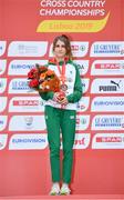 8 December 2019; Stephanie Cotter of Ireland after winning a bronze medal in the Women's U23 event during the European Cross Country Championships 2019 at Bela Vista Park in Lisbon, Portugal. Photo by Sam Barnes/Sportsfile