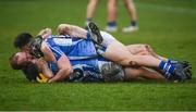 8 December 2019; Ballyboden St Endas players, Tom Hayes, bottom, Warren Egan, top and Darren O'Reilly celebrate following the AIB Leinster GAA Football Senior Club Championship Final between Eire Óg Carlow and Ballyboden St. Enda's GAA at MW Hire O'Moore Park in Portlaoise, Co. Laois. Photo by David Fitzgerald/Sportsfile