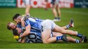 8 December 2019; Ballyboden St Endas players, Tom Hayes, bottom, Warren Egan, top and Darren O'Reilly celebrate following the AIB Leinster GAA Football Senior Club Championship Final between Eire Óg Carlow and Ballyboden St. Enda's GAA at MW Hire O'Moore Park in Portlaoise, Co. Laois. Photo by David Fitzgerald/Sportsfile