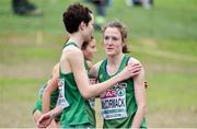 8 December 2019; Fionnuala McCormack of Ireland, right, is congratulated by her sister Una Britton, after Ireland won a team silver medal in the Senior Women's event during the European Cross Country Championships 2019 at Bela Vista Park in Lisbon, Portugal. Photo by Sam Barnes/Sportsfile