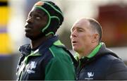 8 December 2019; Connacht head coach Andy Friend, right, and Niyi Adeolokun of Connacht ahead of the Heineken Champions Cup Pool 5 Round 3 match between Gloucester and Connacht at Kingsholm Stadium in Gloucester, England. Photo by Ramsey Cardy/Sportsfile