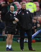 8 December 2019; Willi Heinz of Gloucester and Gloucester head coach Johan Ackermann ahead of the Heineken Champions Cup Pool 5 Round 3 match between Gloucester and Connacht at Kingsholm Stadium in Gloucester, England. Photo by Ramsey Cardy/Sportsfile