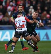 8 December 2019; Finlay Bealham of Connacht is tackled by Jake Polledri of Gloucester during the Heineken Champions Cup Pool 5 Round 3 match between Gloucester and Connacht at Kingsholm Stadium in Gloucester, England. Photo by Ramsey Cardy/Sportsfile