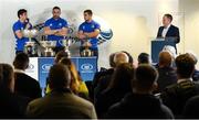 9 December 2019; Leinster players, Jimmy O'Brien, Jack Conan, Scott Penny in conversation with Leinster Senior Communications & Media Manager Marcus Ó Buachalla during the 2020 Bank of Ireland Leinster Rugby Schools Cup First Round Draw at Bank of Ireland in Ballsbridge, Dublin. Photo by Ramsey Cardy/Sportsfile