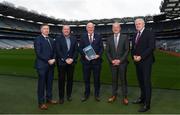 10 December 2019; In-Coming GAA Director of Games Development Shane Flanagan, left, with from left to right, Committee Member Brian Cuthbert, Uachtaráin Cumann Lúthchleas Gael John Horan, Committee Chair Michael Dempsey, and Ulster Director of Coaching and Games Development Dr Eugene Young at the Launch of GAA Talent Academy and Player Development report at Croke Park in Dublin. Photo by Harry Murphy/Sportsfile
