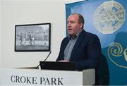 10 December 2019; Committee Member Brian Cuthbert speaking at the Launch of GAA Talent Academy and Player Development report at Croke Park in Dublin. Photo by Harry Murphy/Sportsfile