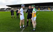 30 November 2019; Referee David Hughes with team captains Jack Sheridan of Kildare and Damien Egan of Offaly before the Kehoe Cup Round 1 match between Offaly and Kildare at St Brendan's Park in Birr, Co Offaly. Photo by Piaras Ó Mídheach/Sportsfile