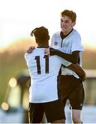 11 December 2019; Oran O'Hanlon, right, of FAI-ETB Dundalk celebrates with team-mate Jamal Ibrahim after scoring his side's second goal of the game during the Bobby Smith Cup Round 2 game between FAI-ETB Cabra and FAI-ETB Dundalk at FAI National Training Centre in Dublin. Photo by Eóin Noonan/Sportsfile