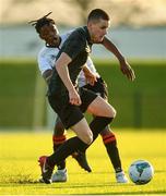 11 December 2019; Robert Lyons of FAI-ETB Cabra in action against Jamal Ibraham of FAI-ETB Dundalk during the Bobby Smith Cup Round 2 game between FAI-ETB Cabra and FAI-ETB Dundalk at FAI National Training Centre in Dublin. Photo by Eóin Noonan/Sportsfile