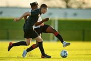 11 December 2019; Robert Lyons of FAI-ETB Cabra in action against Jamal Ibraham of FAI-ETB Dundalk during the Bobby Smith Cup Round 2 game between FAI-ETB Cabra and FAI-ETB Dundalk at FAI National Training Centre in Dublin. Photo by Eóin Noonan/Sportsfile