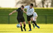 11 December 2019; Christian Dooley of FAI-ETB Cabra in action against Jamie Redmond of FAI-ETB Dundalk during the Bobby Smith Cup Round 2 game between FAI-ETB Cabra and FAI-ETB Dundalk at FAI National Training Centre in Dublin. Photo by Eóin Noonan/Sportsfile